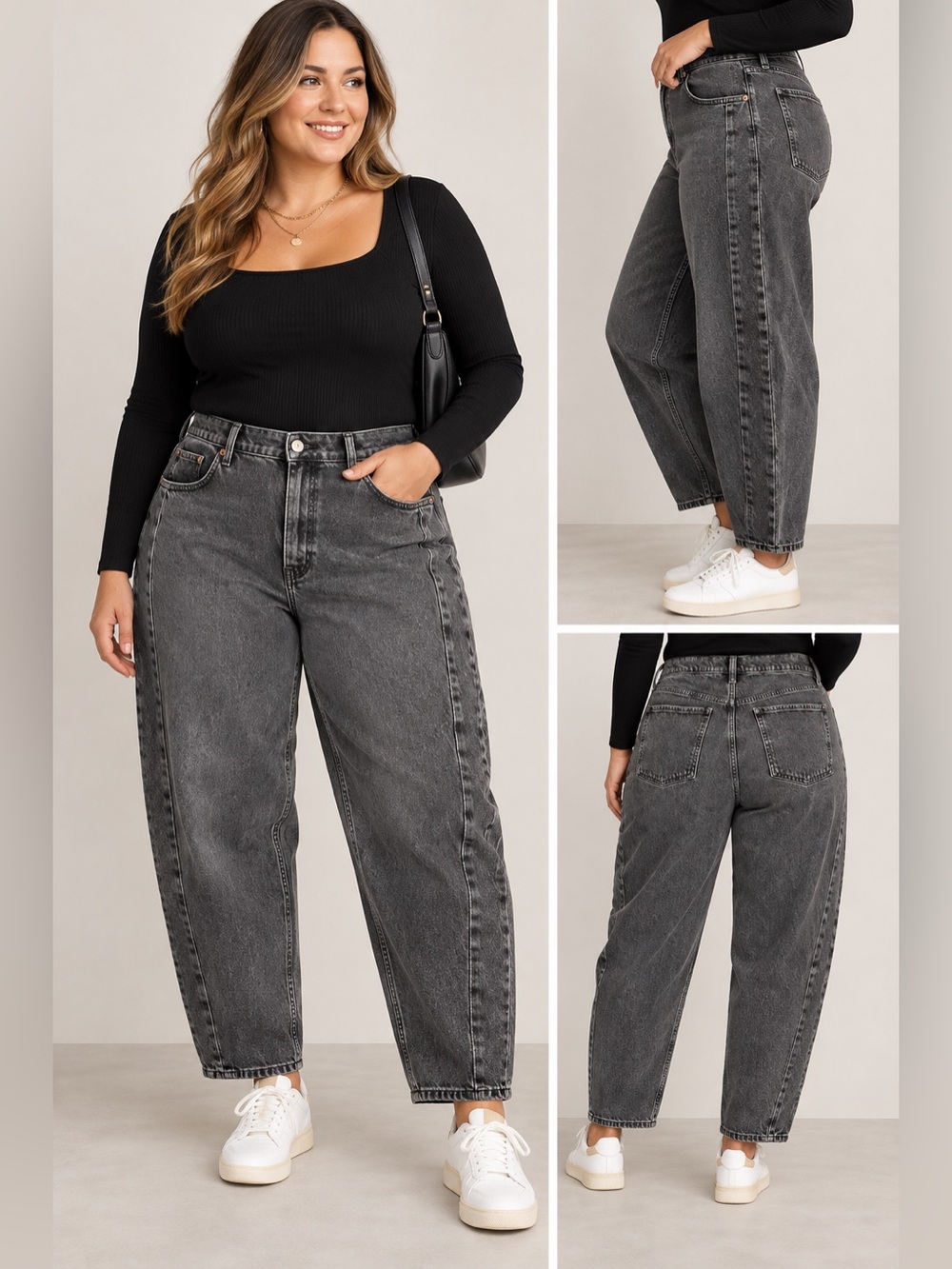 Old Navy High Rise Barrel Jeans 18 Black Gray Wash Seamed Curved Leg